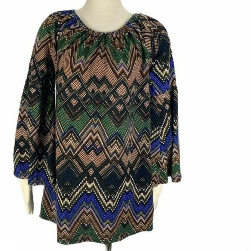 WinWin long bell sleeve abstract print tunic top size small/medium
